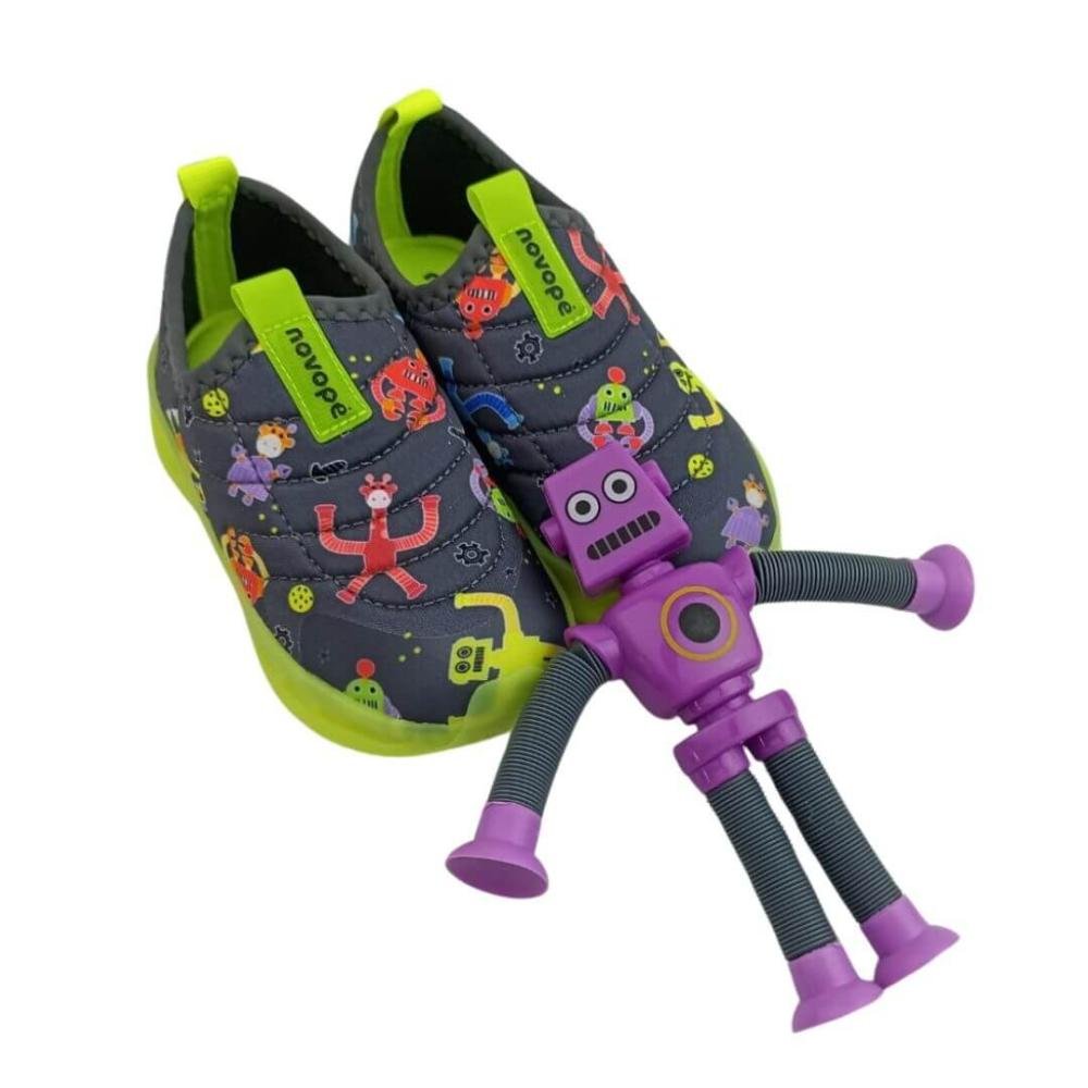 Tênis Infantil Menino Novopé 30001278 Led Fantasy Pipe Robozinho Cinza/Verde 2