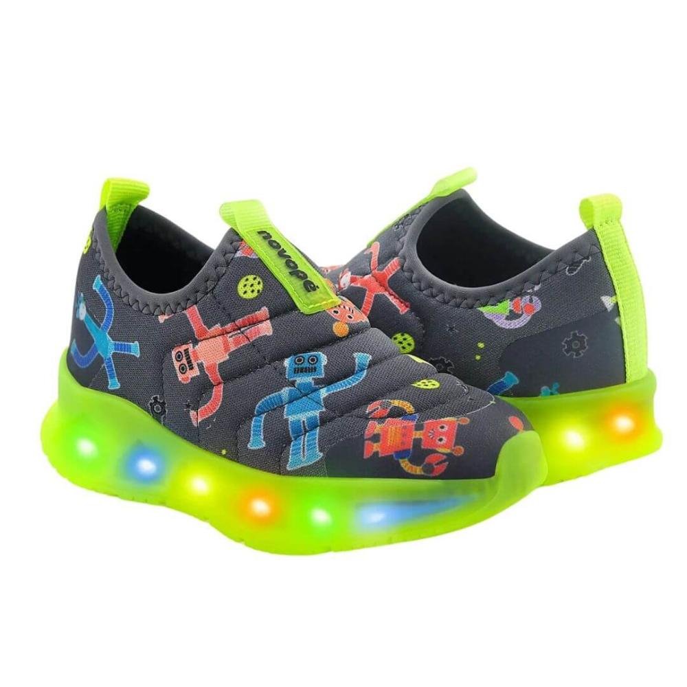Tênis Infantil Menino Novopé 30001278 Led Fantasy Pipe Robozinho Cinza/Verde 5