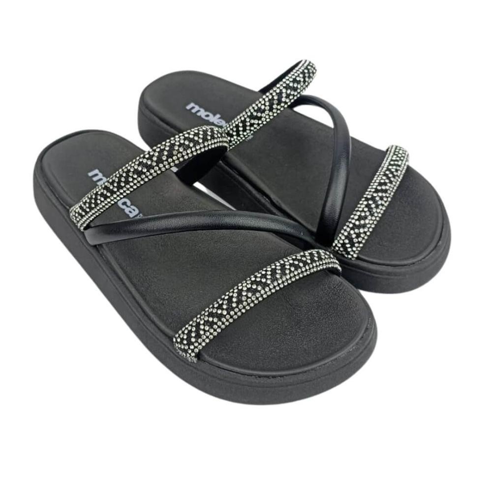 Chinelo Feminino Papete Moleca 5469.121 Preto/Cristal Preto 3