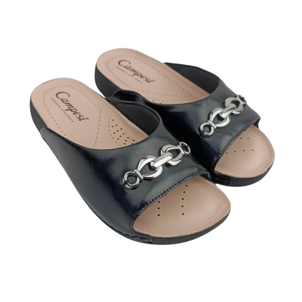 Chinelo Feminino Campesi Cp412 Slide Flatform Preto Preto 3