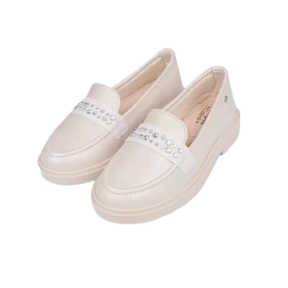 Mocassim Infantil Menina Loafer Pampili 480.006 Tifany Strass Branco 2