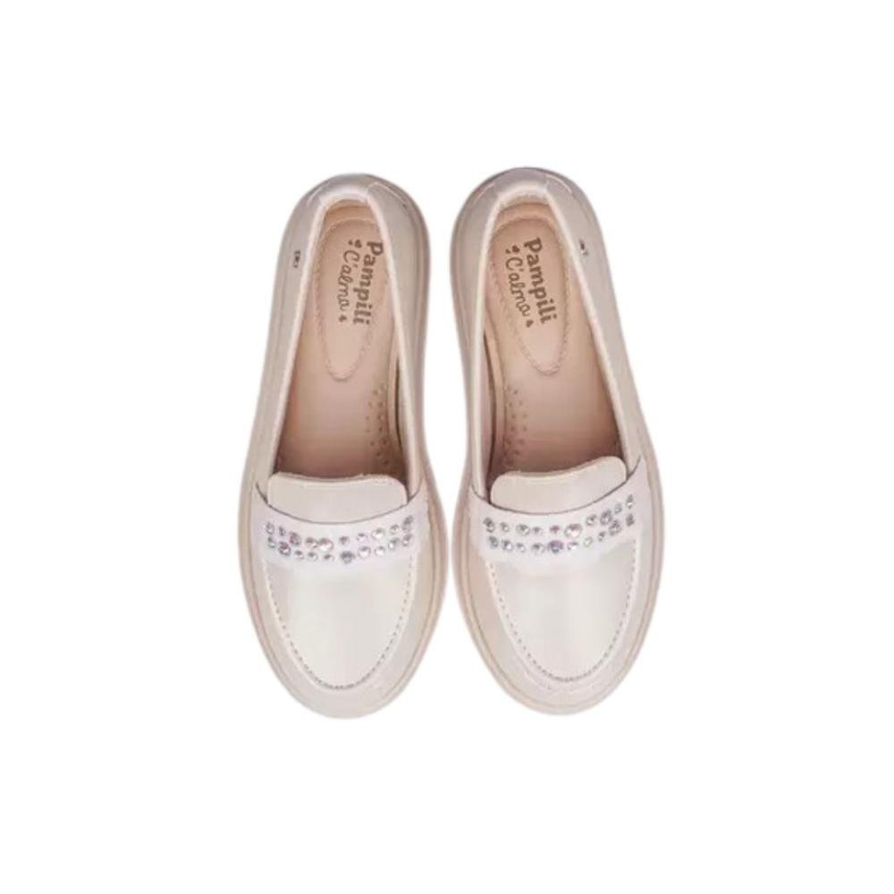 Mocassim Infantil Menina Loafer Pampili 480.006 Tifany Strass Branco 4