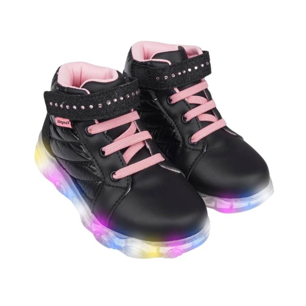 Tênis Infantil Menina Pampili 682.046 Matelassê Comfy Luz Preto 2