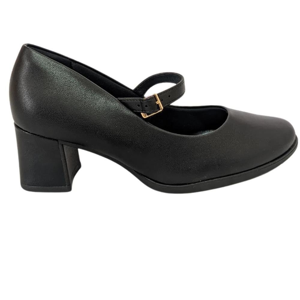 Sapato Piccadilly Mary Jane Wide Fit 748041 Xadrez Preto Preto