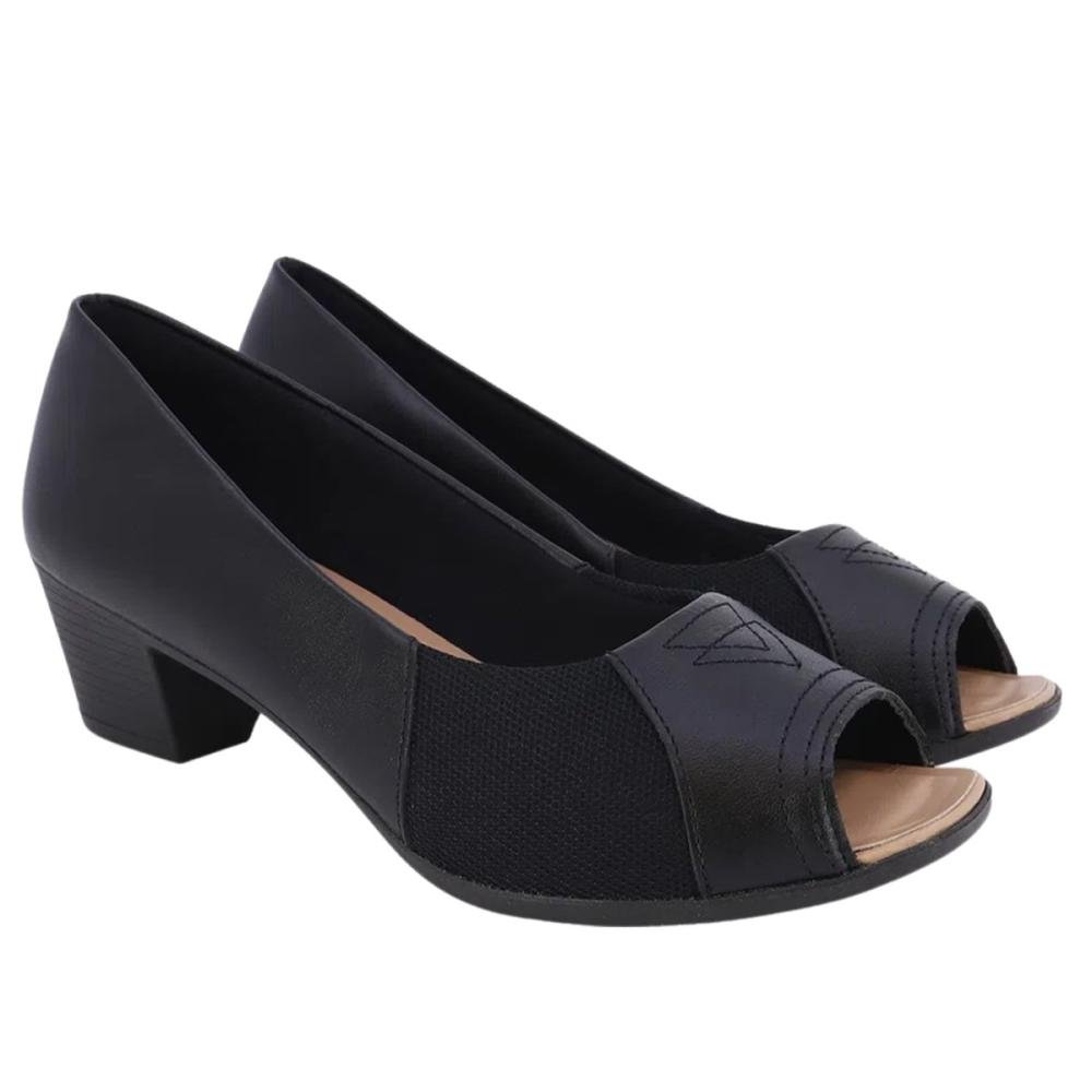 Peep Toe Feminino Usaflex Ac3220001 Salto Bloco Preto 2