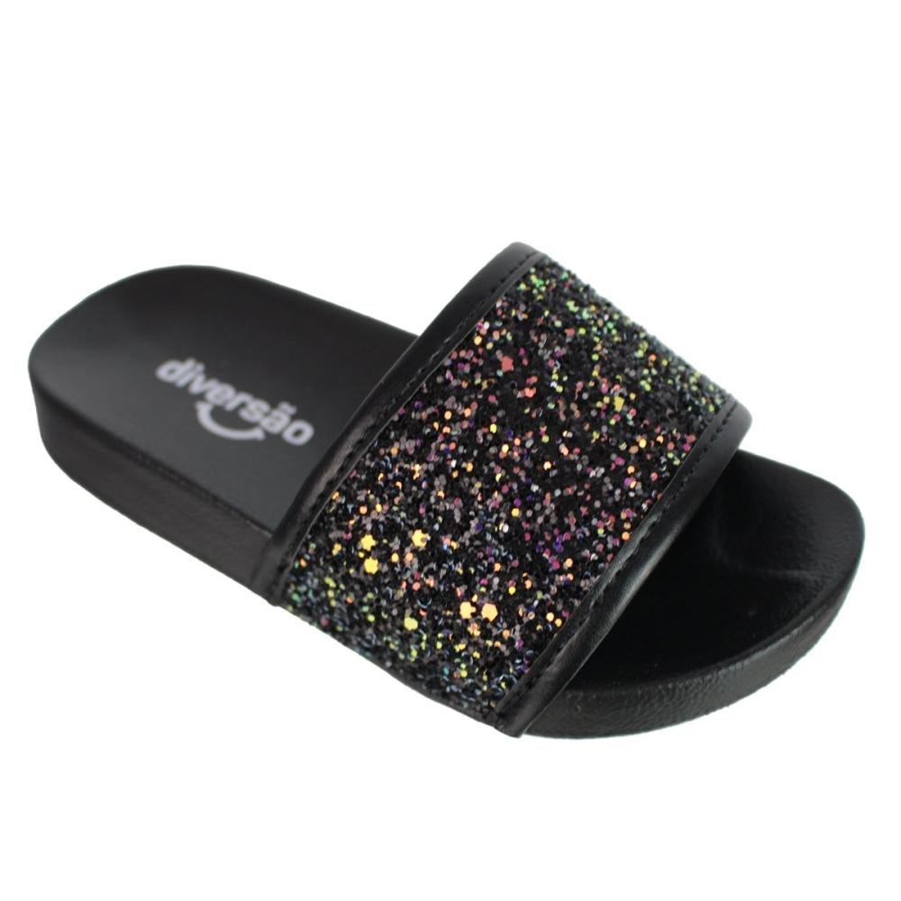 Chinelo Infantil Menina Diversão Slide Di2192 Preto 1