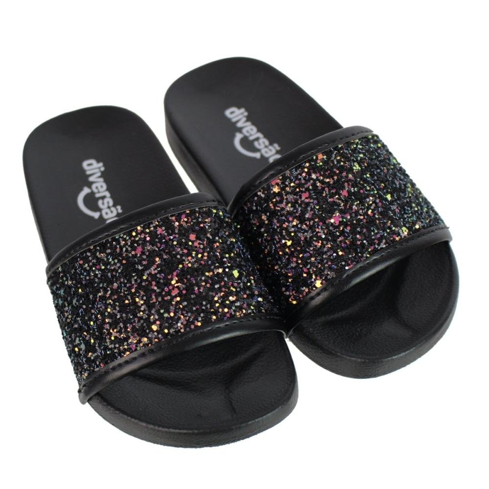 Chinelo Infantil Menina Diversão Slide Di2192 Preto 4