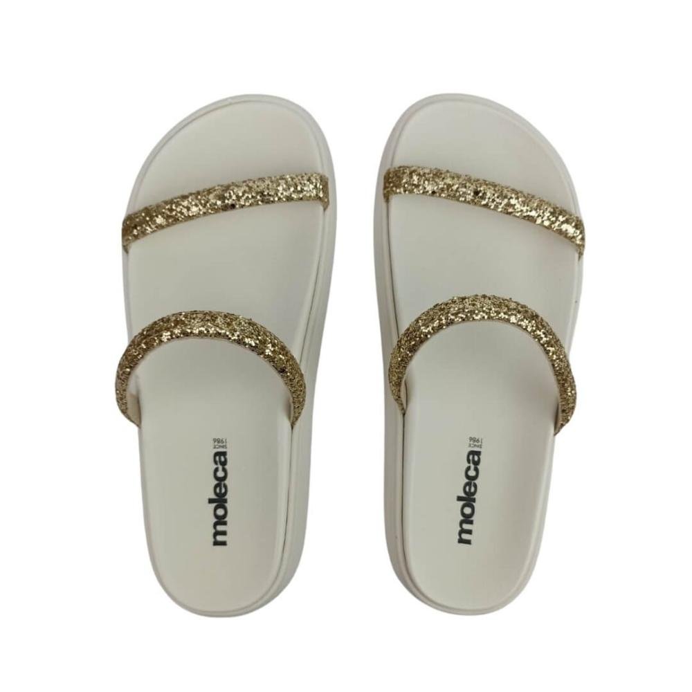 Chinelo Feminino Papete Moleca 5507.100 Maxxi Gliter Dourado Branco 2