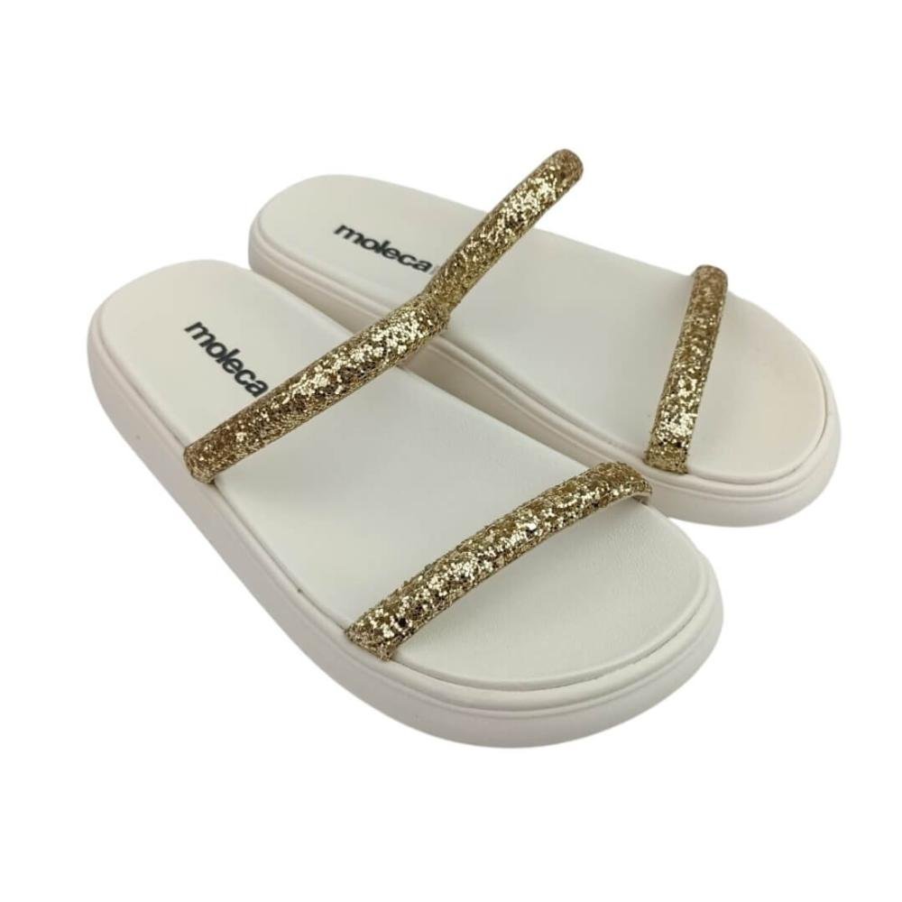 Chinelo Feminino Papete Moleca 5507.100 Maxxi Gliter Dourado Branco 3
