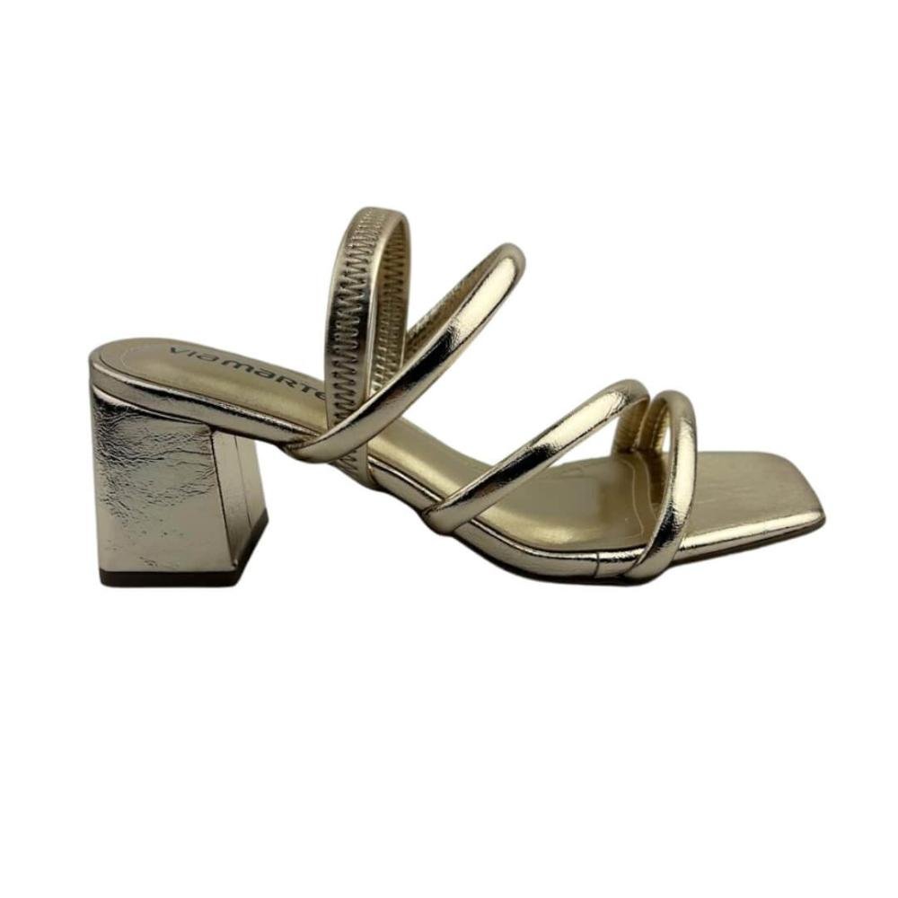 Sandália Feminina Salto Bloco Via Marte 171-029-01 Dourada