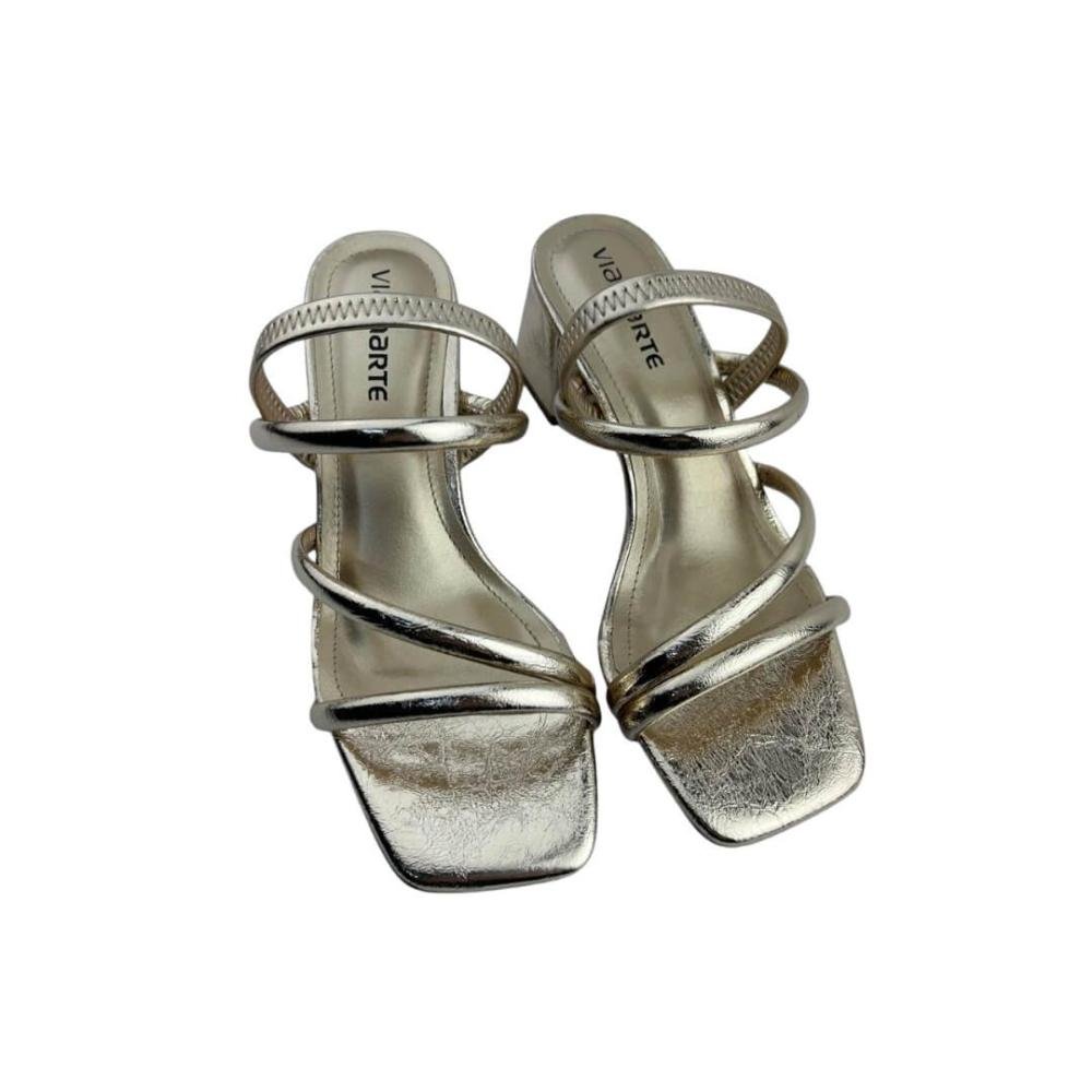 Sandália Feminina Salto Bloco Via Marte 171-029-01 Dourada Dourado 2