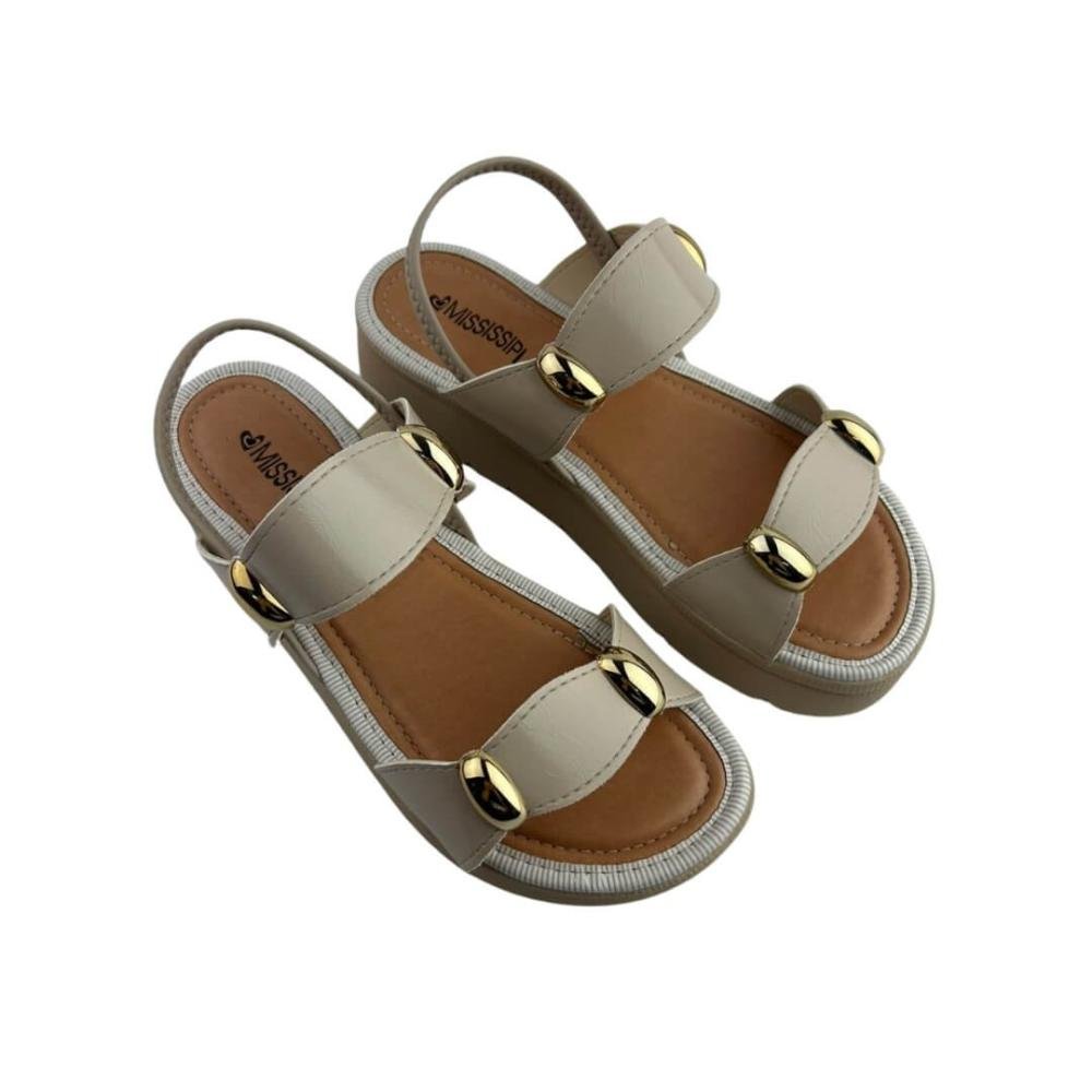 Sandália Feminina Mississipi Mf992 Flatform Marfim Bege 2