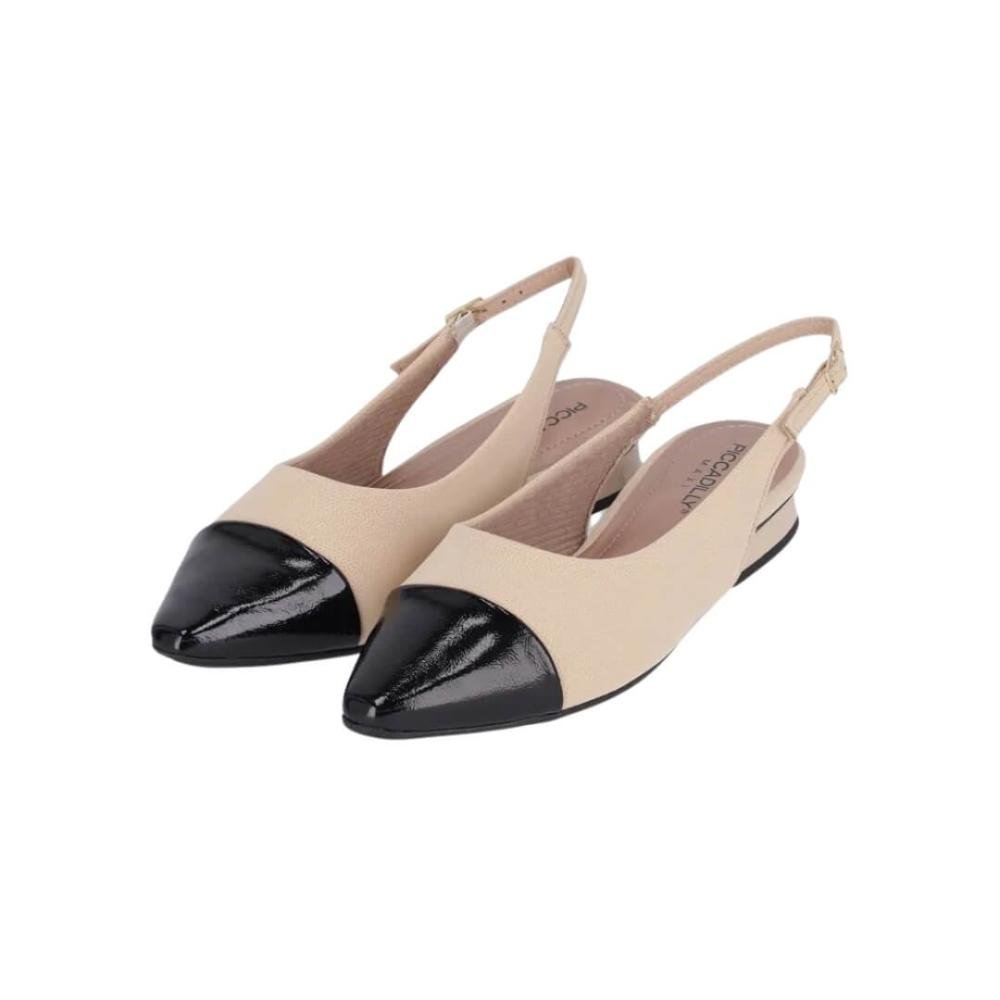 Slingback Feminino Piccadilly 279046-2 Silvia Salto Baixo  Bege/Preto 3