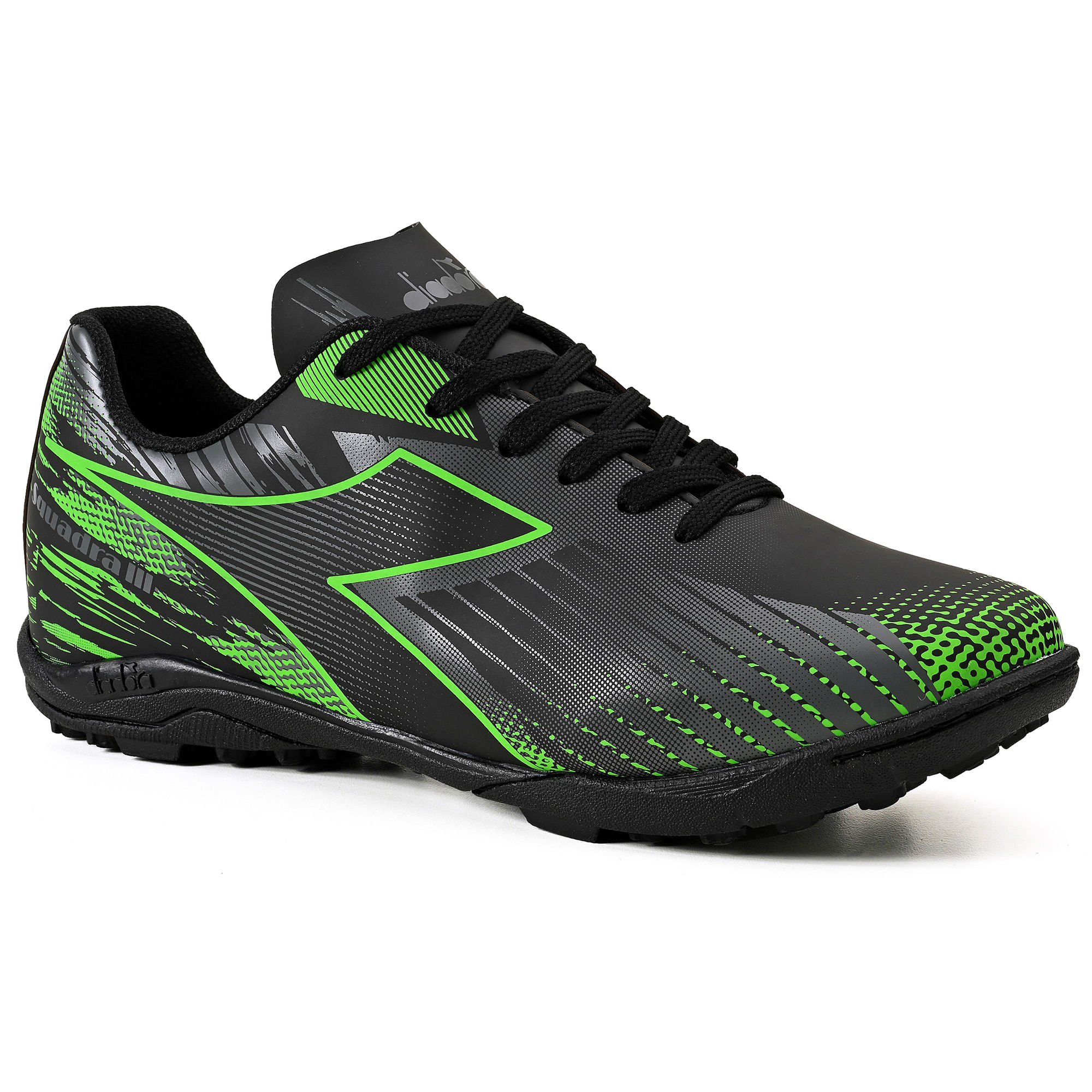 Chuteira Diadora Masculina Squadra III Society Preto e Branco Preto/Verde 1