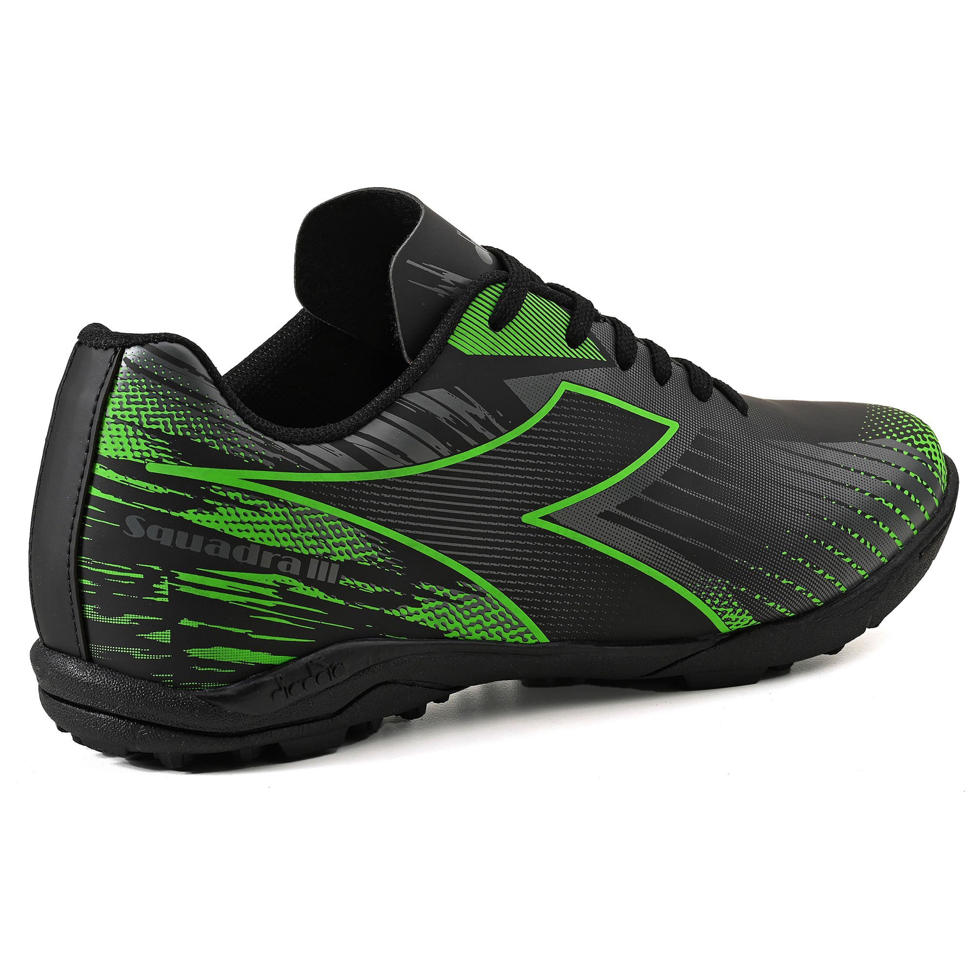 Chuteira Diadora Masculina Squadra III Society Preto e Branco Preto/Verde 2