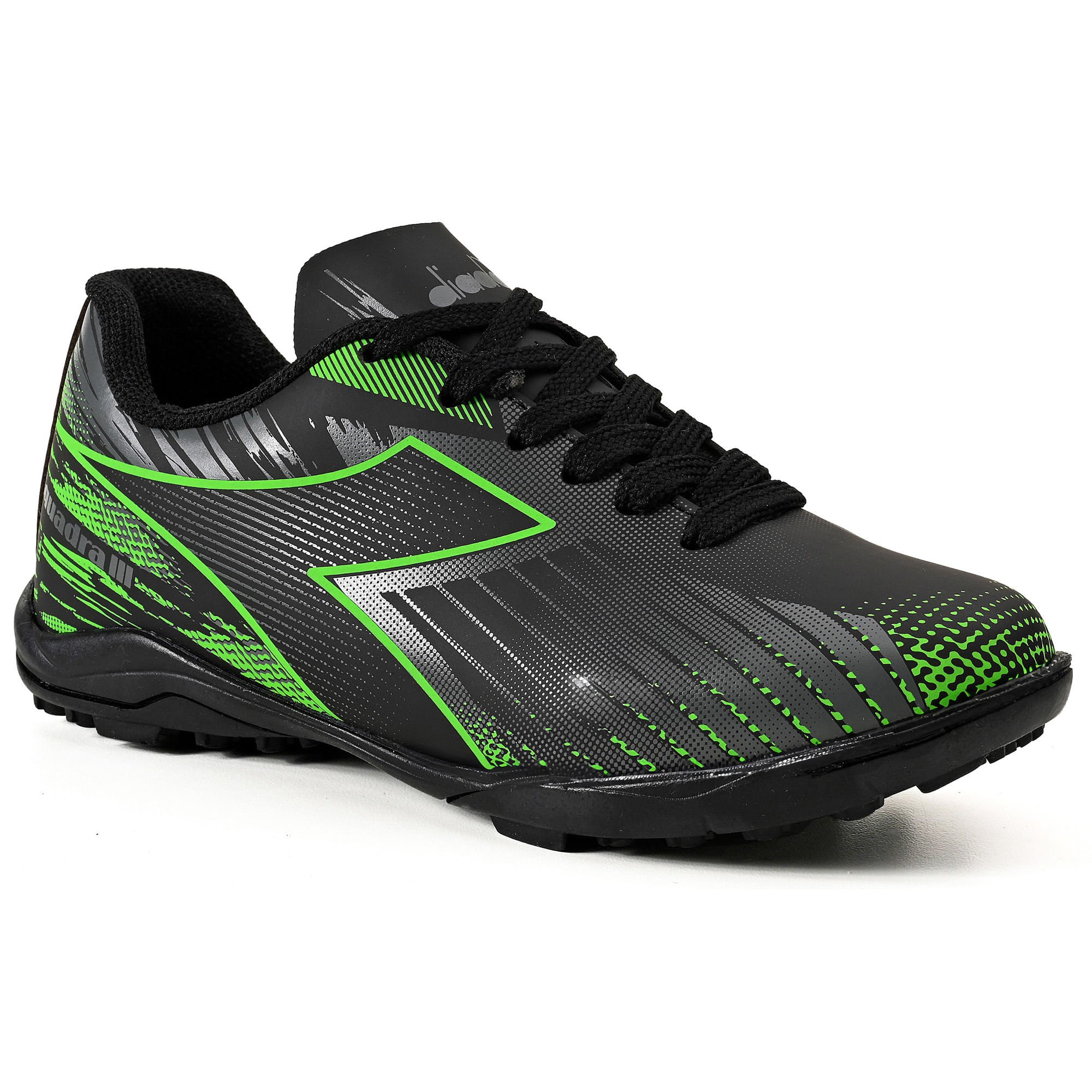 Chuteira Diadora Unissex Squadra III Infantil Society Preto Cinza/Verde 1