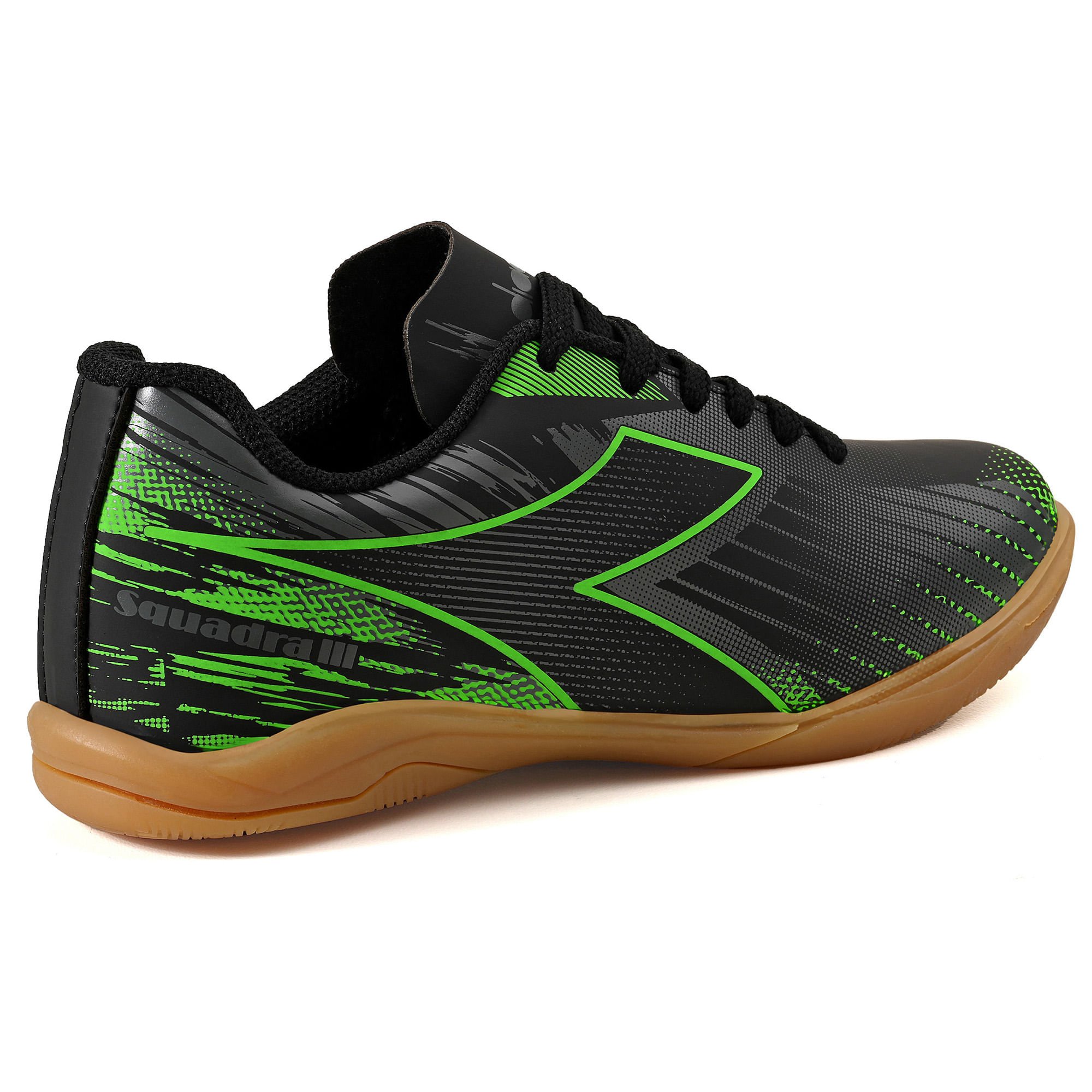 Chuteira Diadora Unissex Squadra III Infantil Futsal Preto Cinza/Verde 2