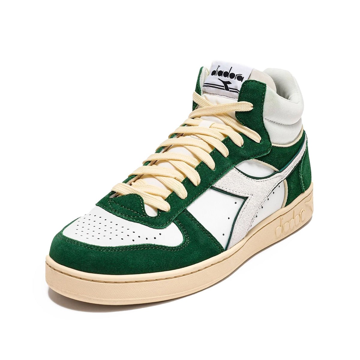 Tênis Casual Diadora Magic Basket Demi Cut Suede Leather Verde Unissex Branco/Verde 3