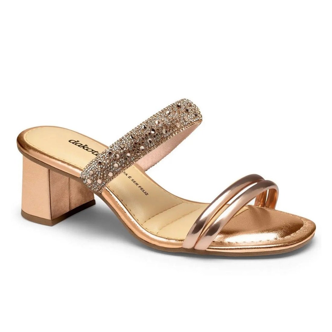 Tamanco Dakota Feminino Metalizado Strass Brilho Tiras Dourado 1
