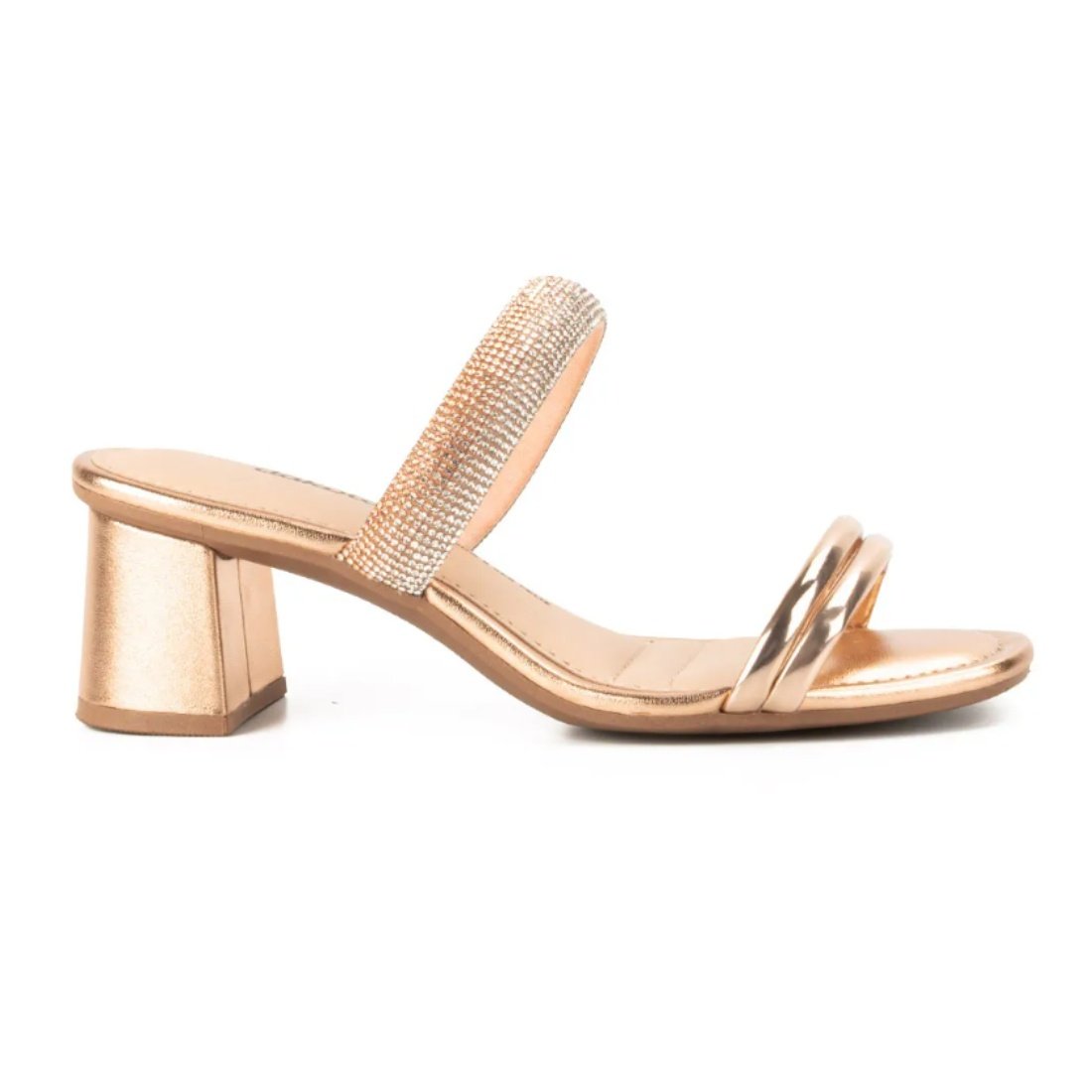 Tamanco Dakota Feminino Metalizado Strass Brilho Tiras Dourado 2