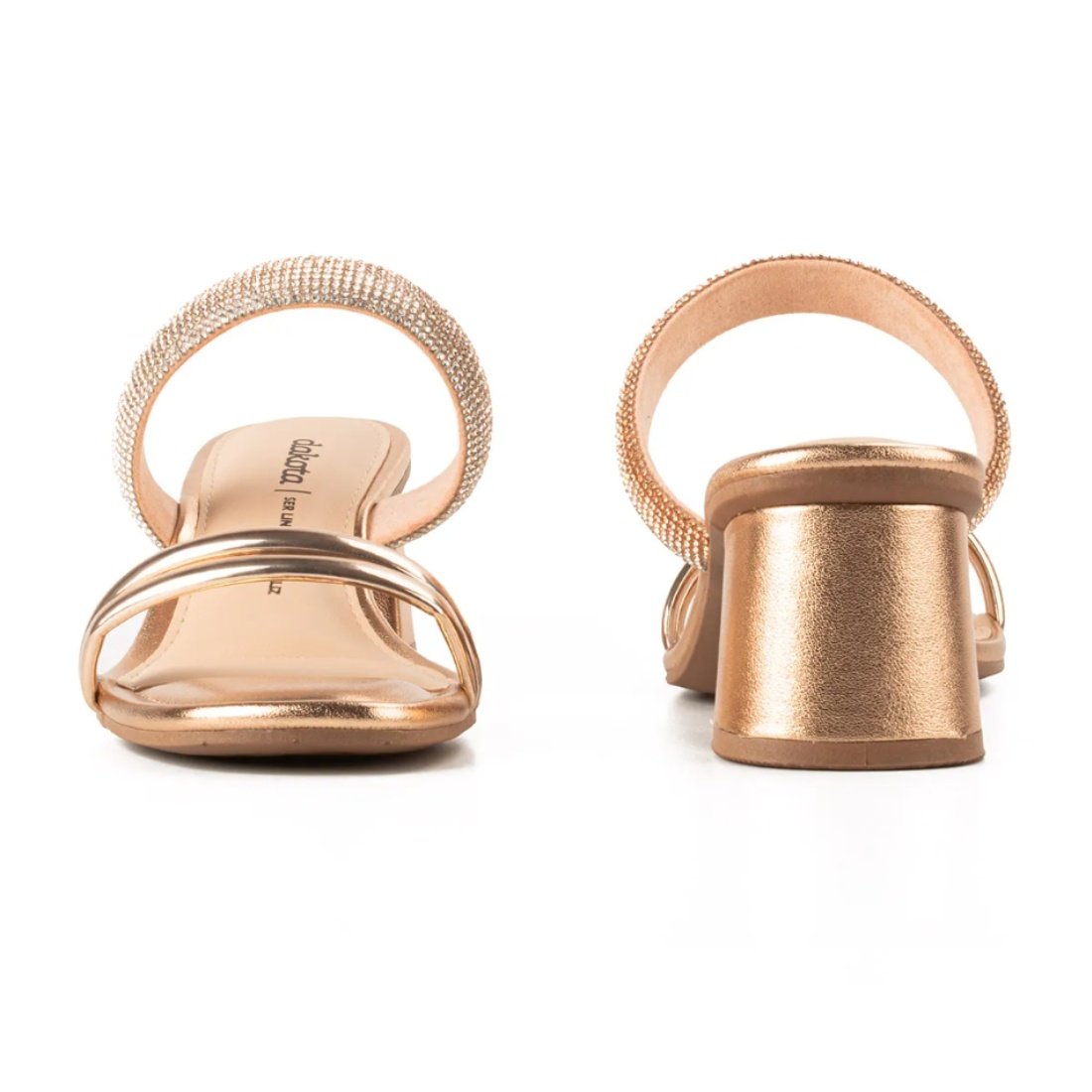 Tamanco Dakota Feminino Metalizado Strass Brilho Tiras Dourado 6
