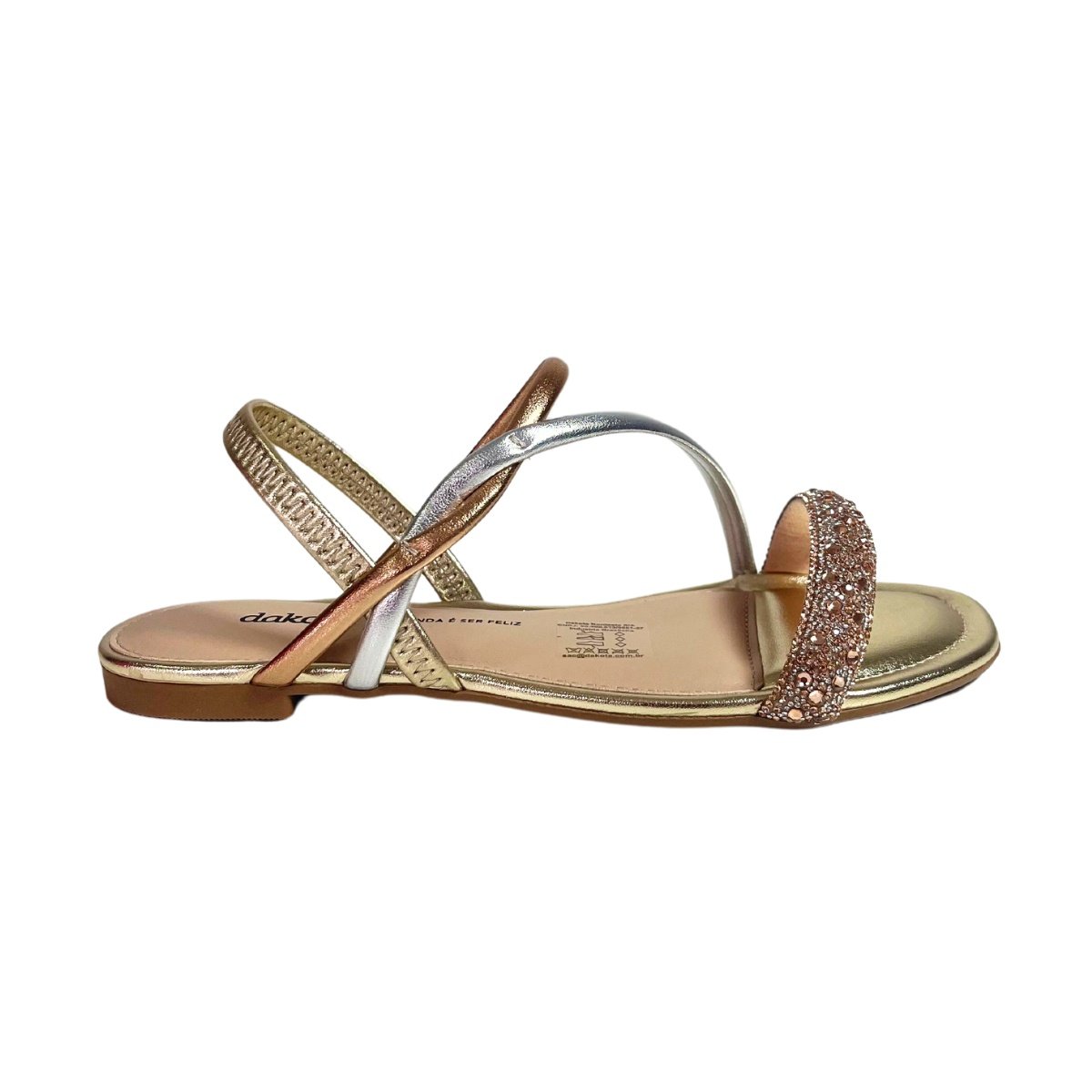 Sandalia Rasteira Dakota Feminina Metalizada Dourado 6