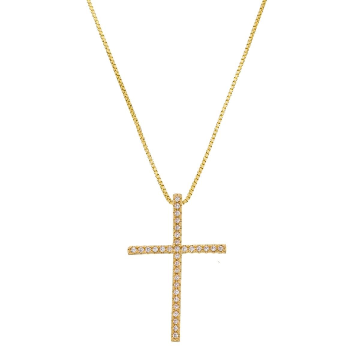 Corrente Feminina Pingente Crucifixo Banhado A Ouro