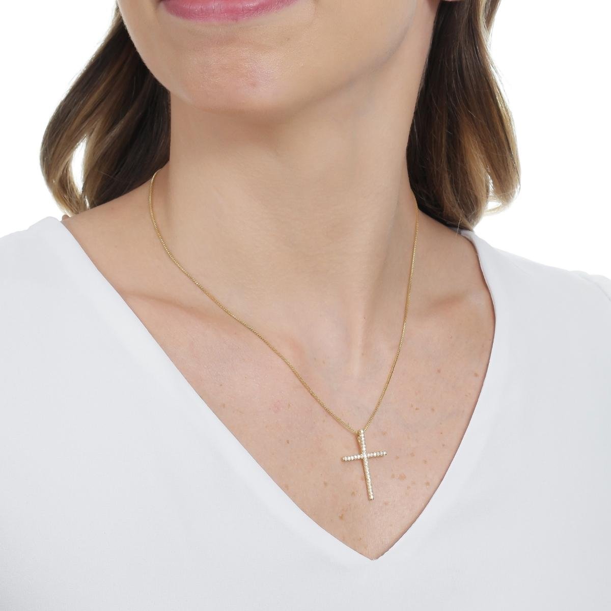 Corrente Feminina Pingente Crucifixo Banhado A Ouro Dourado 4