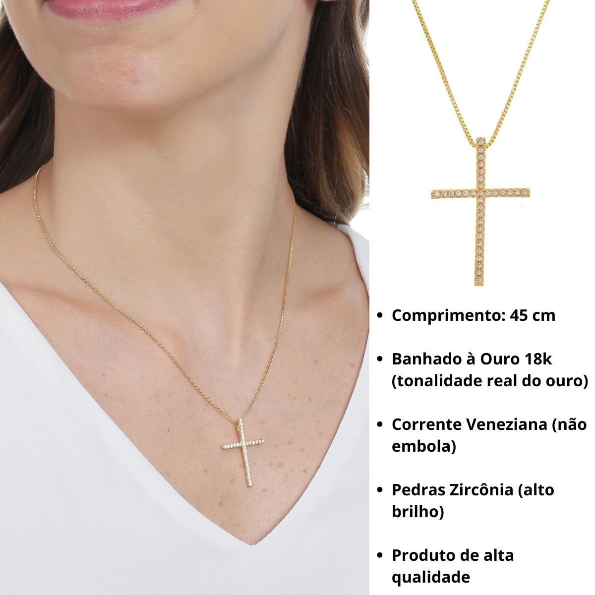 Corrente Feminina Pingente Crucifixo Banhado A Ouro Dourado 5