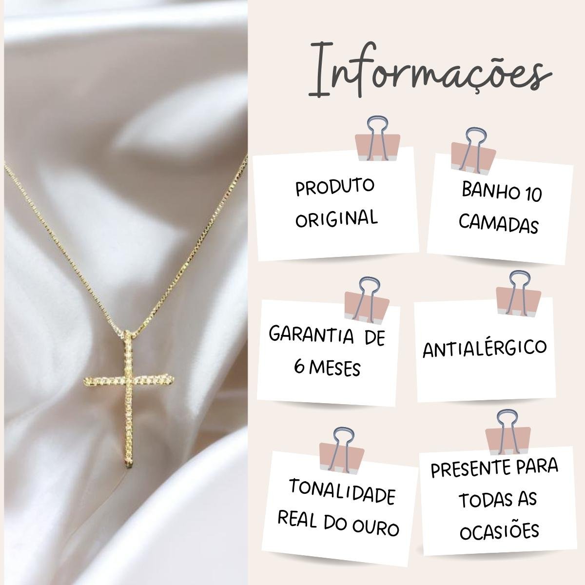 Corrente Feminina Pingente Crucifixo Banhado A Ouro Dourado 6