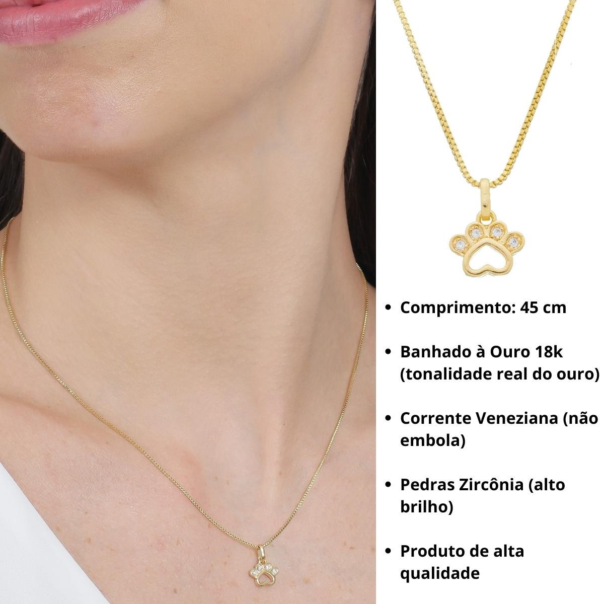 Corrente Feminina E Pingente Patinha Banhado A Ouro Dourado 5