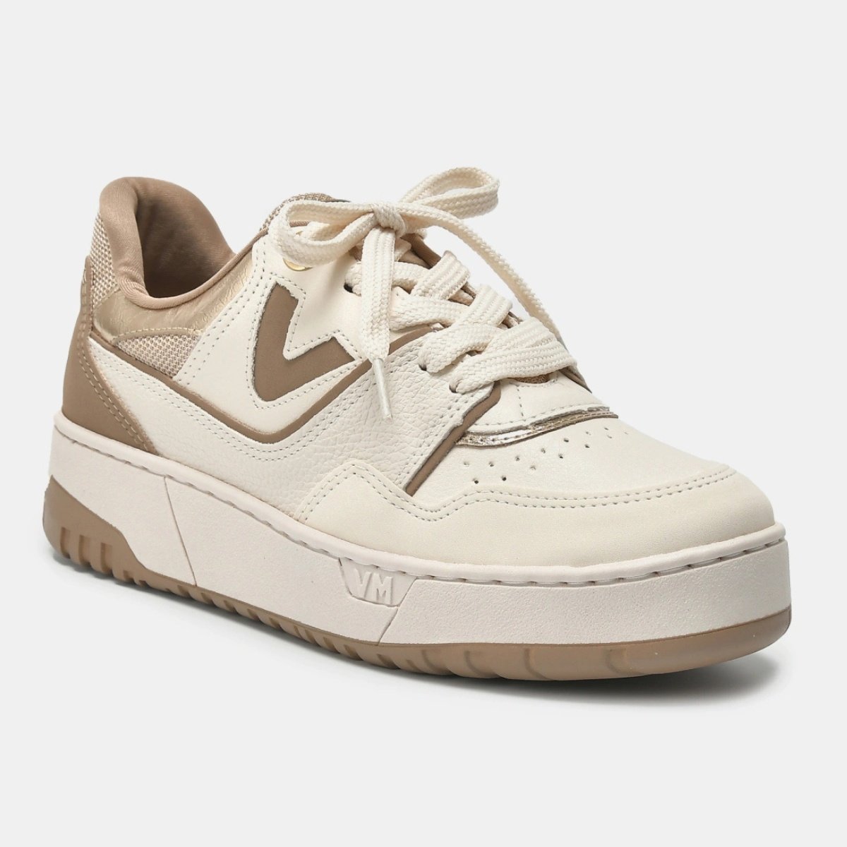 Tenis Feminino Casual Recortes Logo Via Marte Bege 2