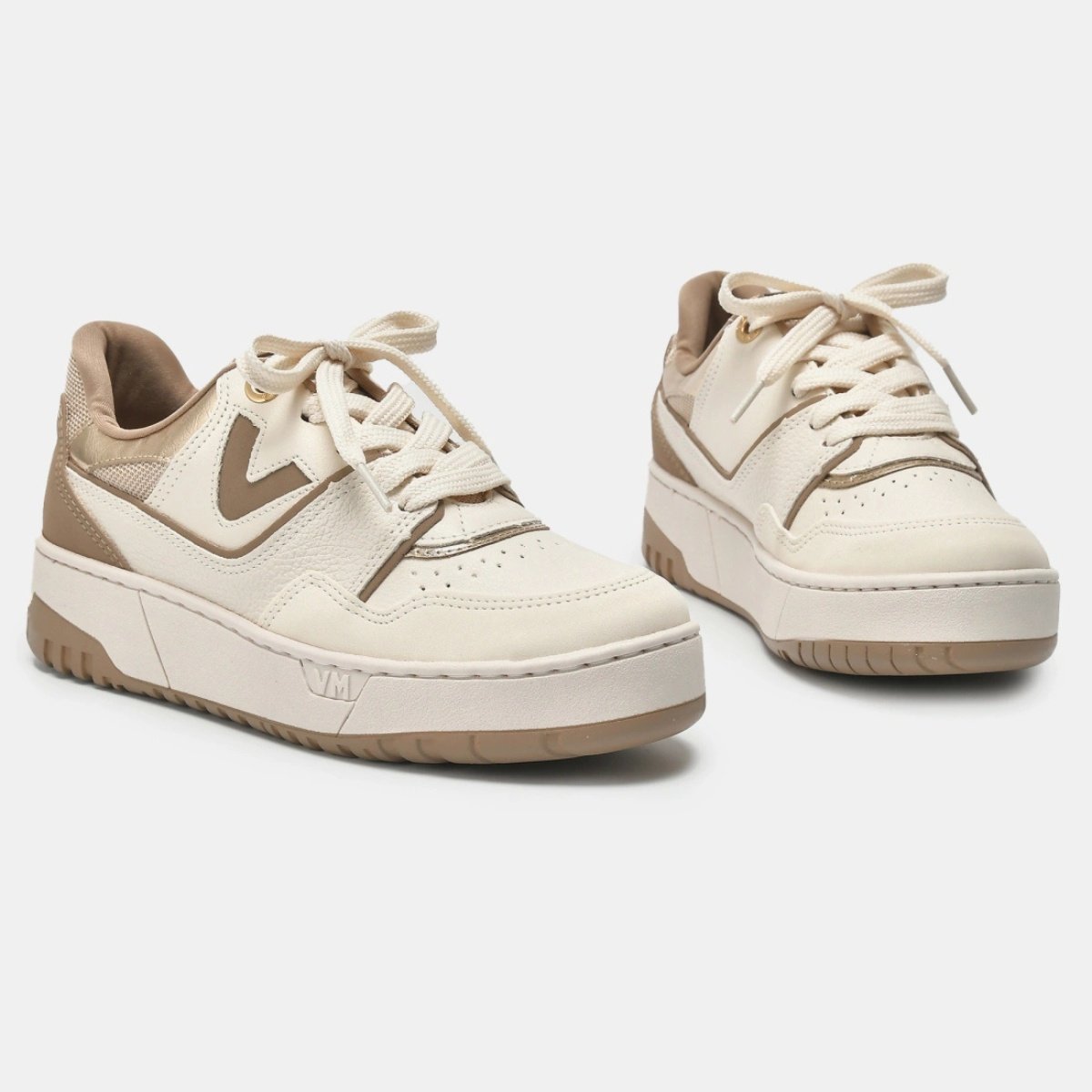 Tenis Feminino Casual Recortes Logo Via Marte Bege 4