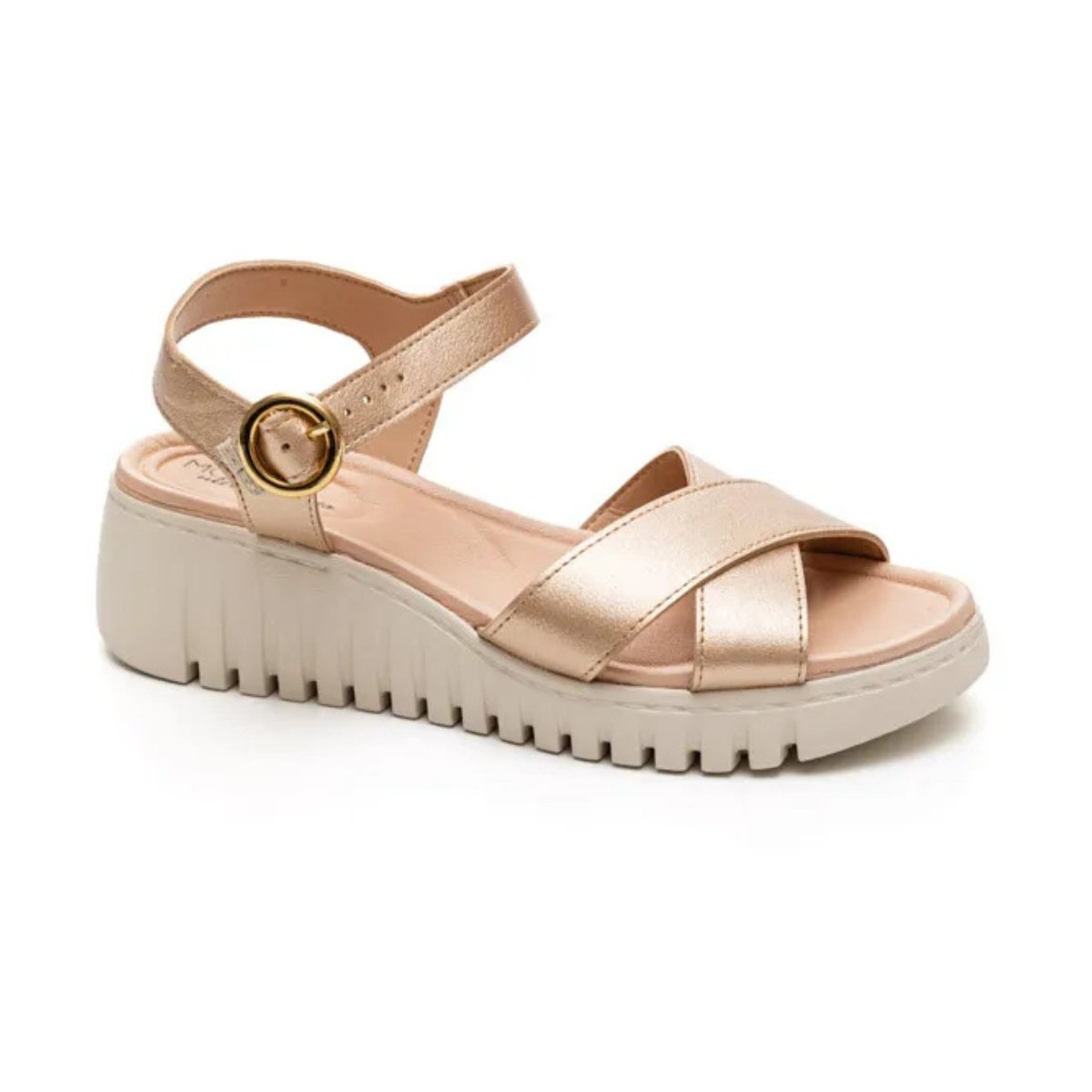 Sandalia Feminina Modare Anabela Ultra Conforto Metalizada Dourado