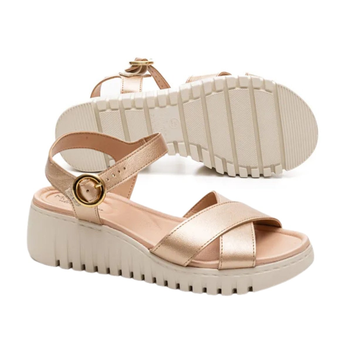 Sandalia Feminina Modare Anabela Ultra Conforto Metalizada Dourado 5