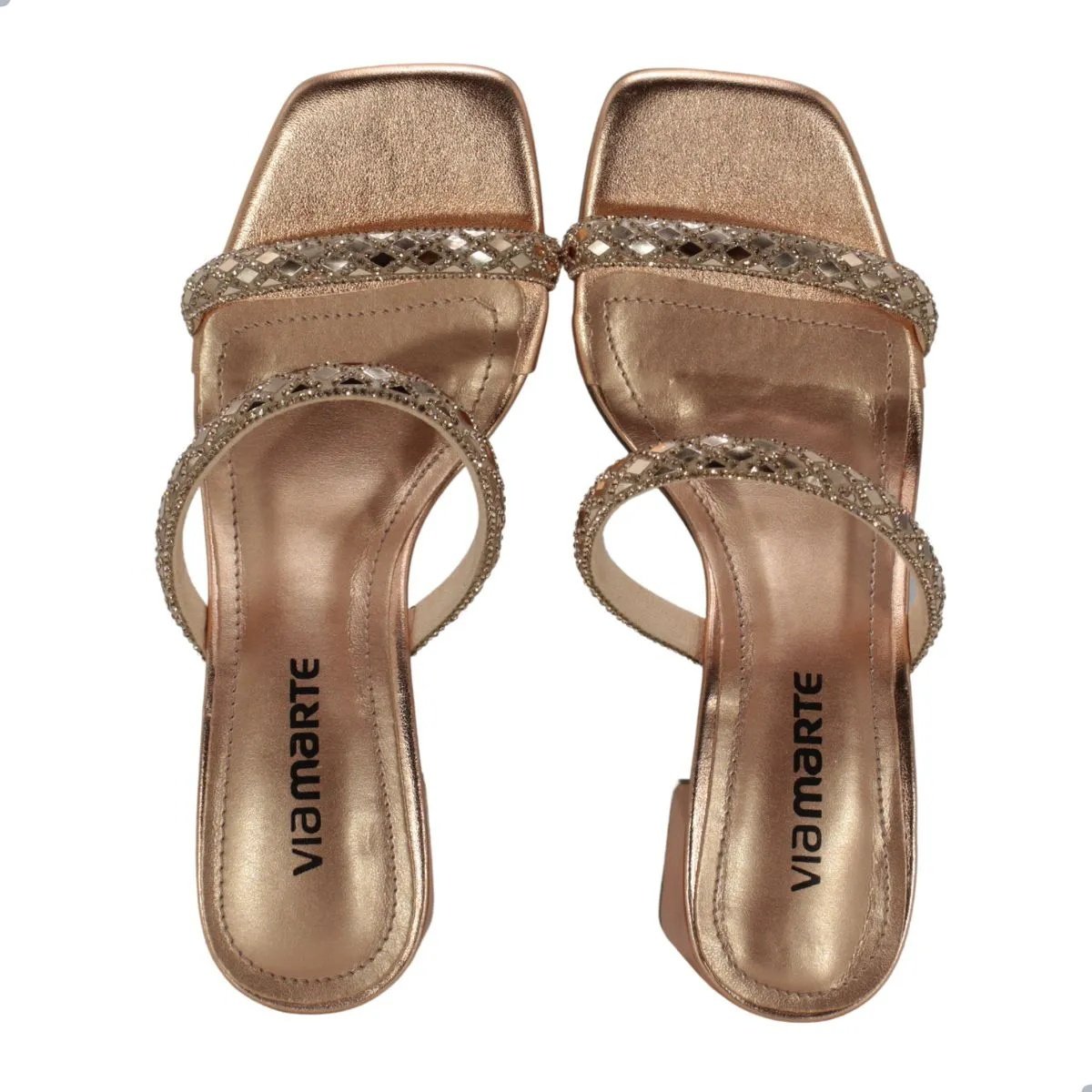 Tamanco Feminino Via Marte Metalizado Rouge Salto Bloco Dourado 4