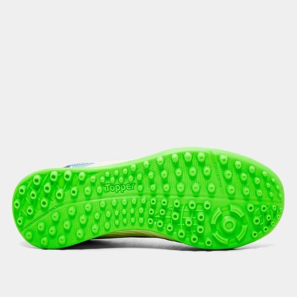 Chuteira Society Topper Camaleao Infantil Branco/Azul 4