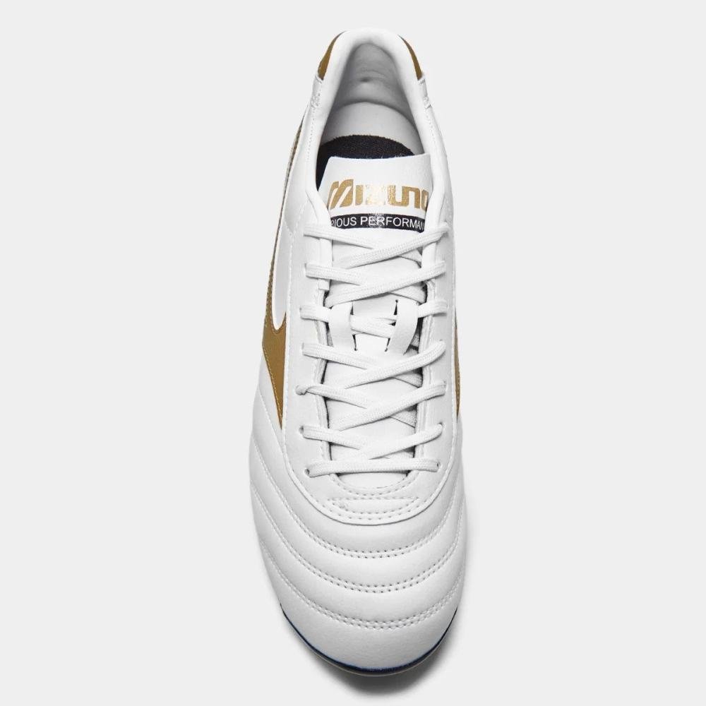 Chuteira Mizuno Campo Morelia Classic Md Masculina Branco/Dourado 3