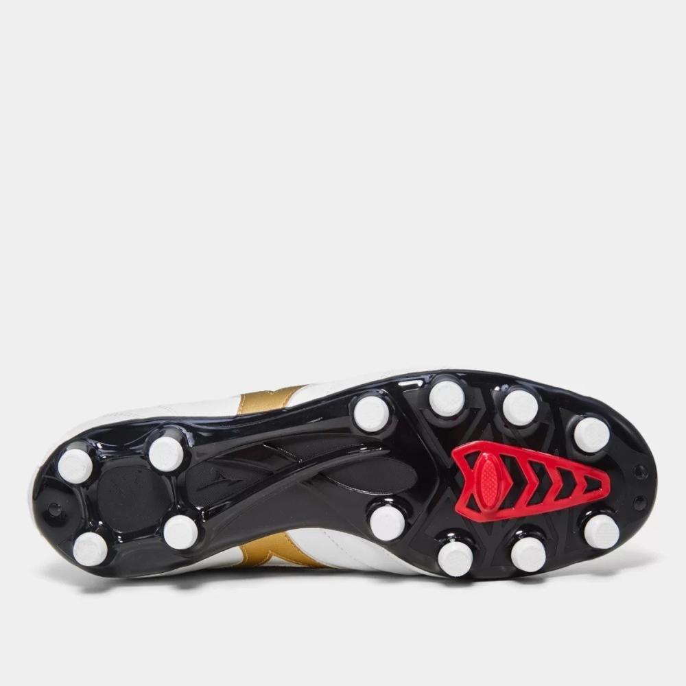 Chuteira Mizuno Campo Morelia Classic Md Masculina Branco/Dourado 5