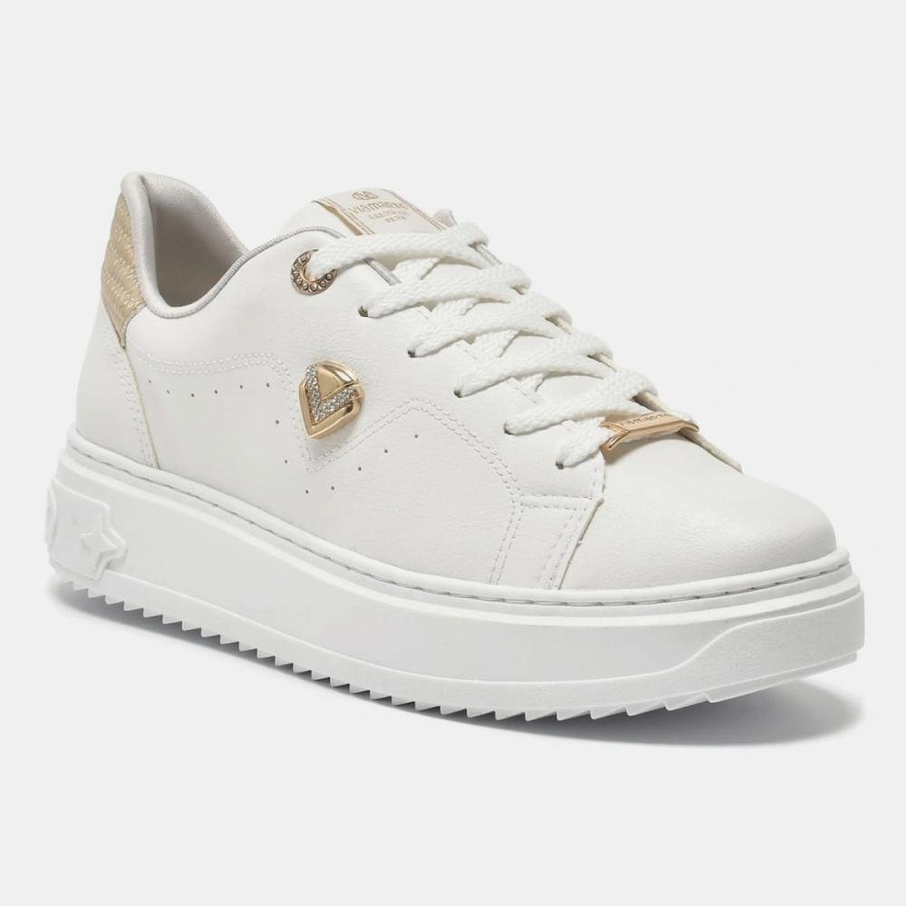 Tenis Via Marte Casual Feminino Branco/Dourado 2
