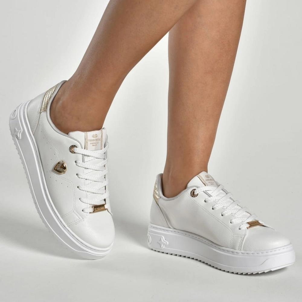 Tenis Via Marte Casual Feminino Branco/Dourado 4