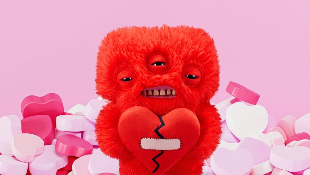 Kit 2 Pelúcias Fuggler Love Fuggs 23cm Rosa e Vermelho ÚNICO 4