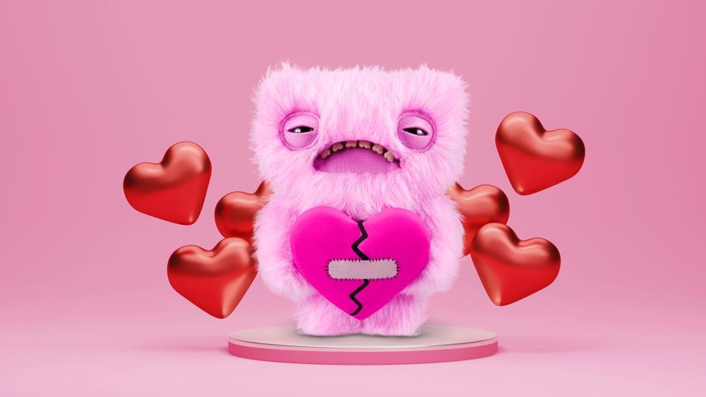 Kit 2 Pelúcias Fuggler Love Fuggs 23cm Rosa e Vermelho ÚNICO 8