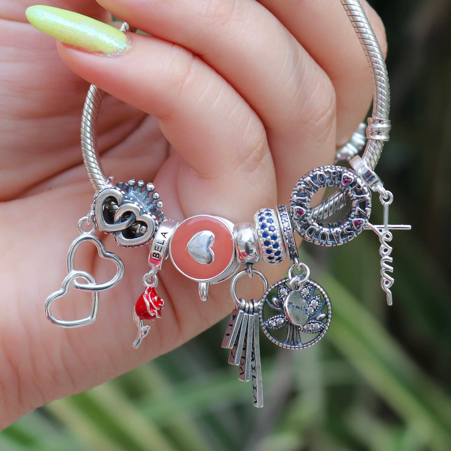 Berloque  Par de Corações Coroa Prata 4