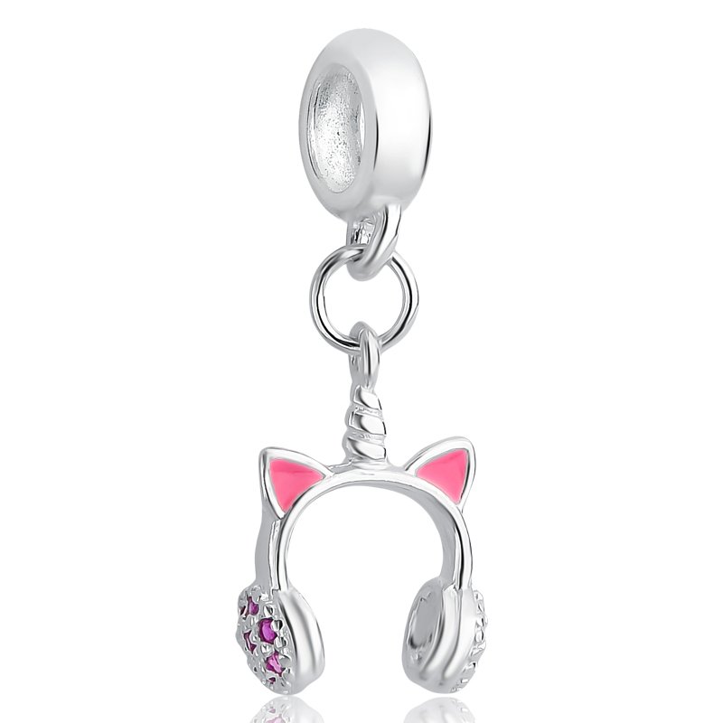 Berloque Fone de Ouvido Gatinha Zircônia Rosa Rosa 1