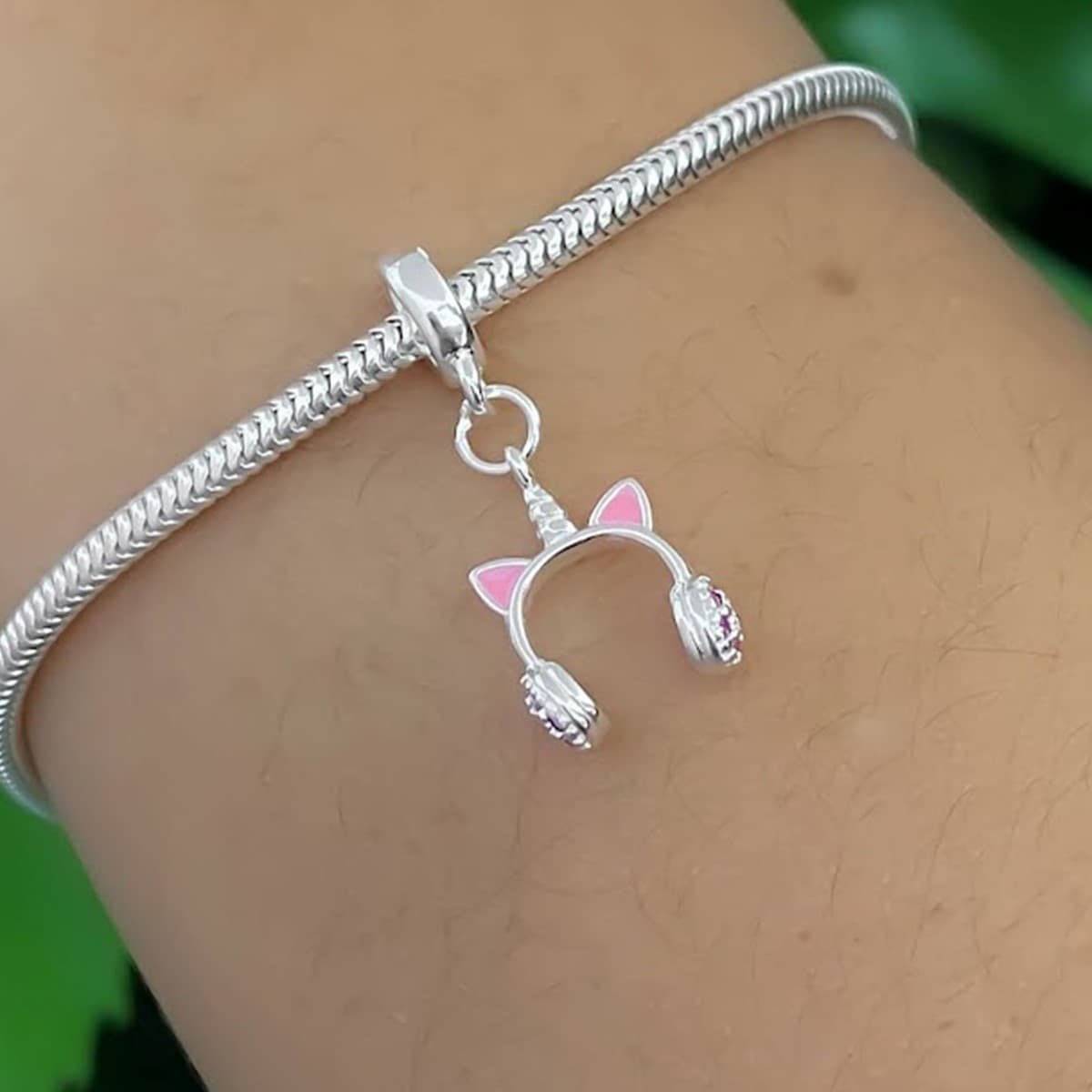 Berloque Fone de Ouvido Gatinha Zircônia Rosa Rosa 2