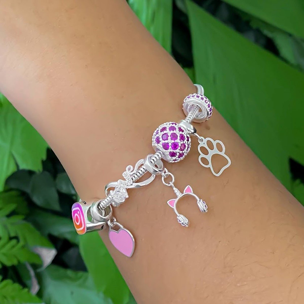 Berloque Fone de Ouvido Gatinha Zircônia Rosa Rosa 5