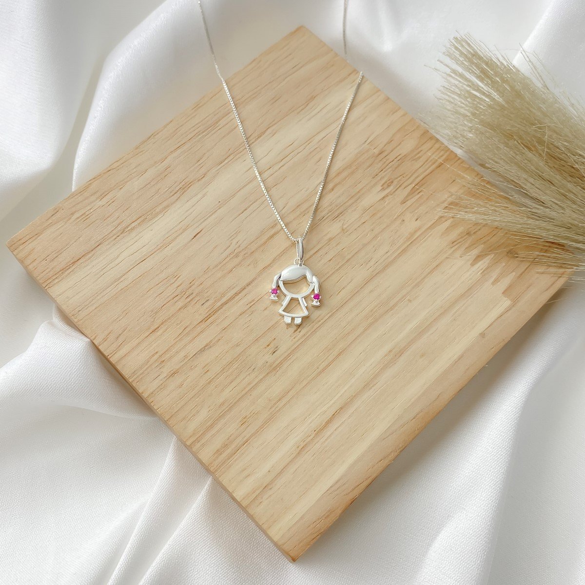 Colar de Prata Menina Zircônia Rosa Rosa 3