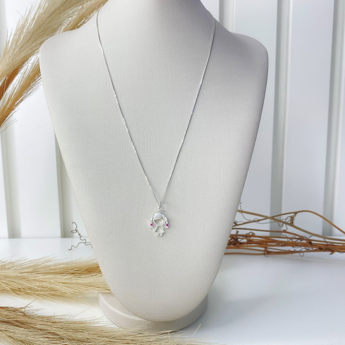 Colar de Prata Menina Zircônia Rosa Rosa 4