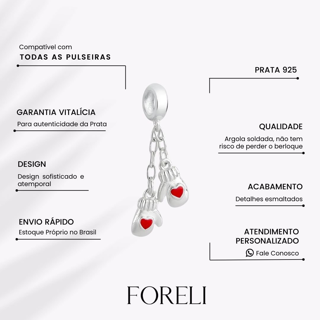 Berloque Luvas Corações Prata 2